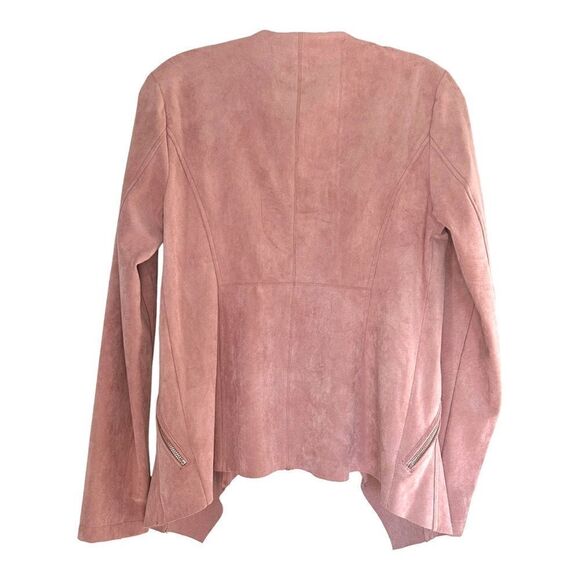 New Adrienne Vittadini Faux Suede Jacket Dusty Pink Open Flutter Front Women XS - Picture 2 of 6